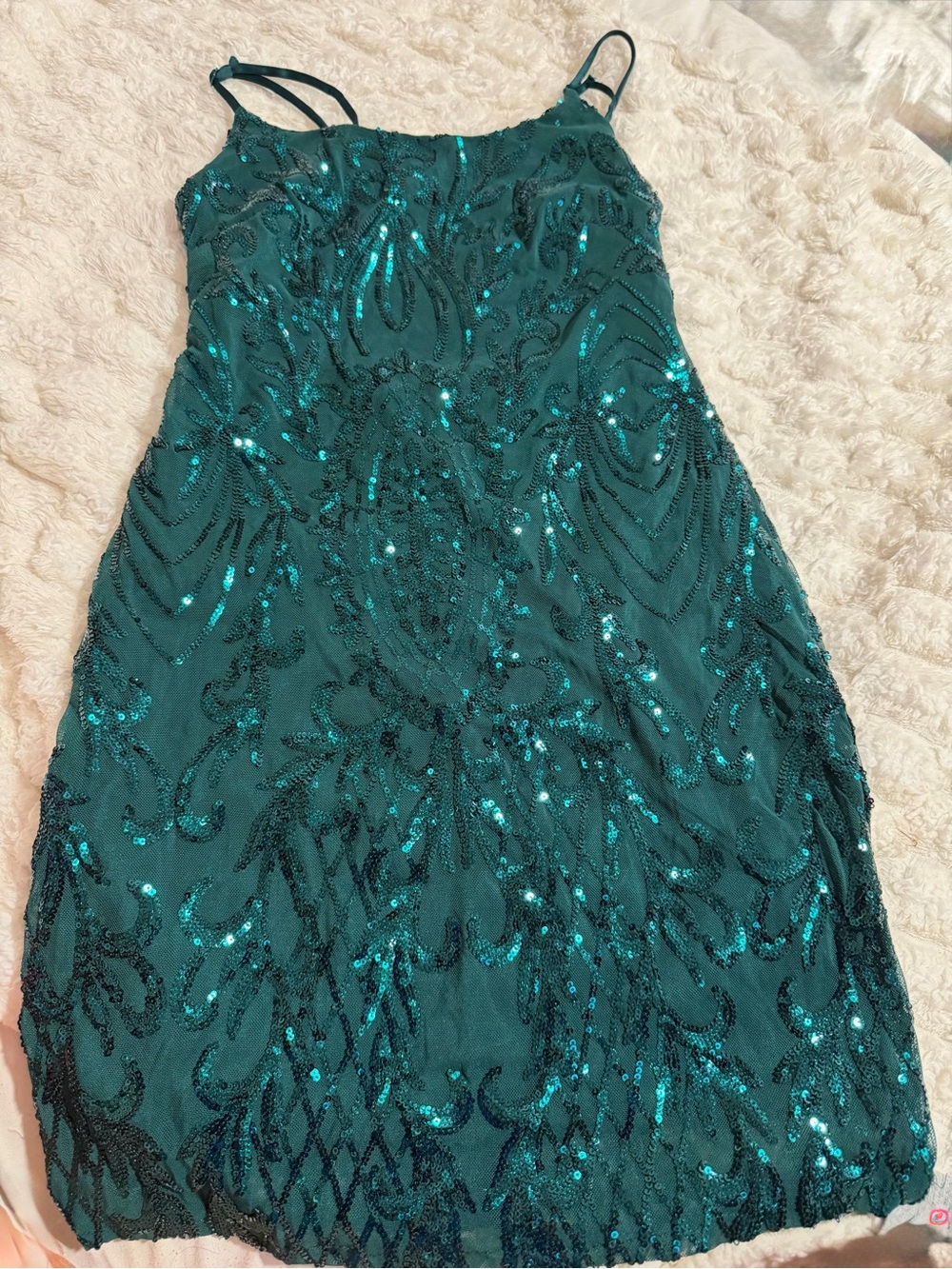 Backless Emerald Green Sequin Slip Dress